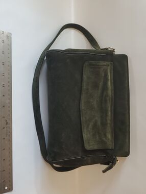 Suede Shoulder Bag in Dark Green